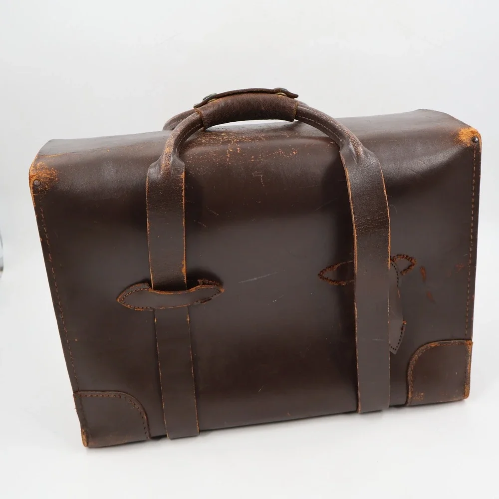 US Property Briefcase Leather Type VIII Brown Vintage Military Attache Bag 16in